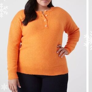 Lane Bryant Orange Henley Sweater Plus Size 14 16 Button Up Neckline Casual Knit